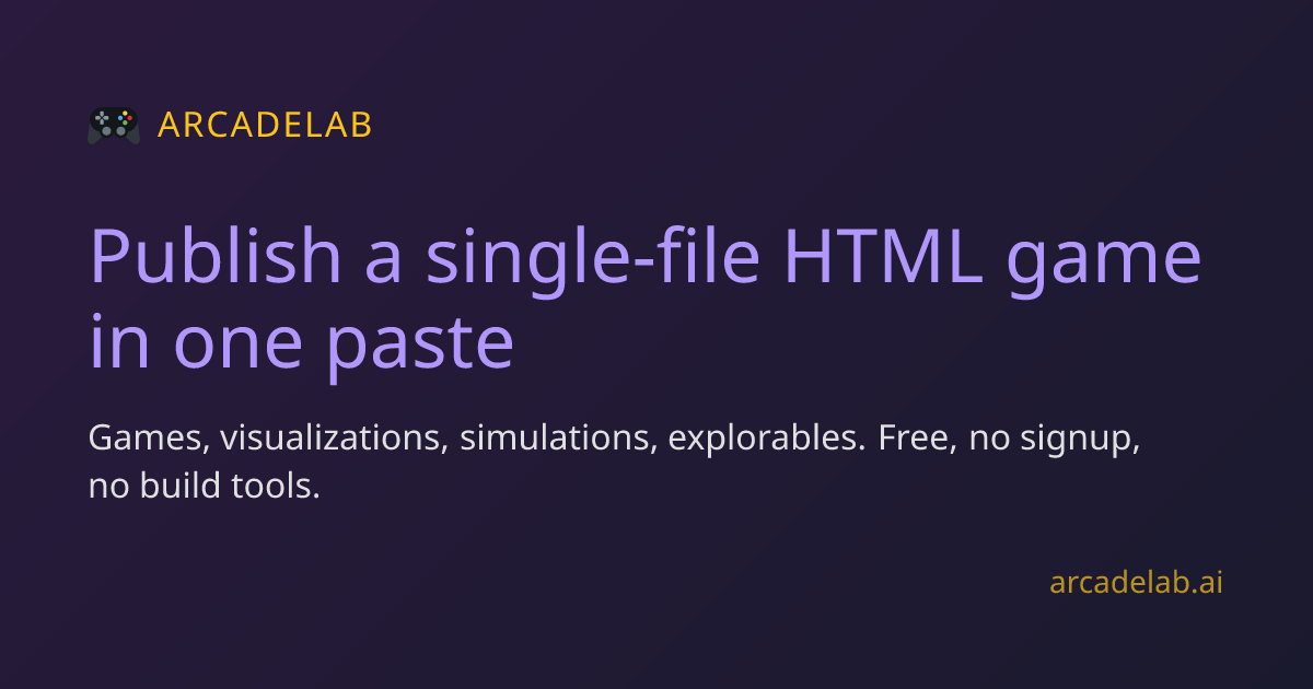 ArcadeLab — publish a single-file HTML game in one paste